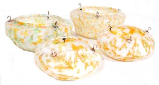A collection of 4 vintage 1930s Art Deco frosted and coloured glass  dome shaped ceiling lamp