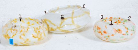 A collection of 3 vintage 1930s art deco coloured and frosted glass tutti frutti mottled glass