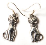 A pair of sterling silver ladies earrings in the form of a stylised cat. Stamped .925 to the
