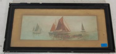An early 20th Century water colour on paper painting depicting sailing ships with coloured sails