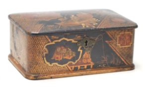 A late 19th / early 20th Century Japanese Meji period lacquered box having a black ground with