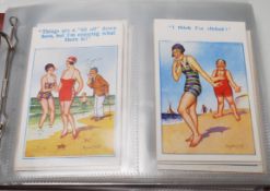 COMIC postcards - Collection of 108 in album. Many saucy seaside type. Artists mostly Trow and