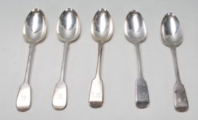 A collection of five 19th century Victorian silver serving spoons dated London 1841 and 1842