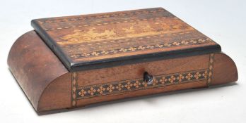 An Edwardian early 20th Century inlaid jewellery box with a hinged lid opening to reveal a cushioned