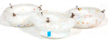 A collection of 2 vintage 1930s art deco frosted glass dome shaped glass ceiling light shades in