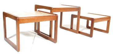 G Plan - Quadrille. A 1970's retro vintage teak wood and tile top nest of graduating tables having