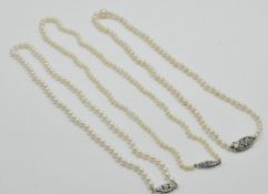 Three 9ct White Gold & Diamond Cultured Pearl Necklaces
