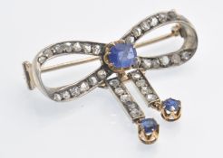 An Antique Gold Sapphire Diamond Brooch Pin