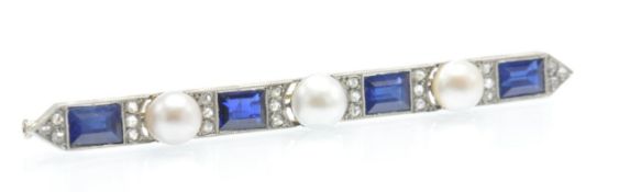 An Antique Gold Platinum, Sapphire Diamond & Pearl Brooch