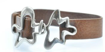 A Georg Jensen Silver & Leather Splash Bracelet