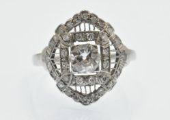 An Antique Platinum & Diamond Plaque Ring.