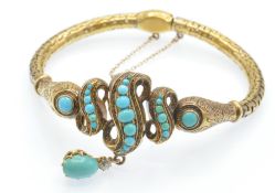 A Victorian 15ct Gold turquoise & Diamond Locket Bracelet.