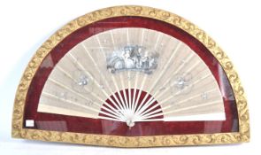 A 19TH CENTURY GEORGIAN PAINTED FAN CONSTRUCTED FROM SILK AND BONE