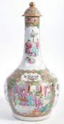 LARGE CHINESE CANTON BOTTLE VASE AND ORIGINAL LID