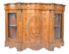 MARBLE AND MARQUETRY INLAID SERPENTINE FRONTED PIE