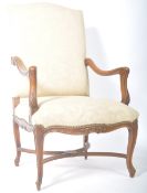 19TH CENTURY FRENCH WALNUT CAROLEAN FIRESIDE OPEN ARMCHAIR