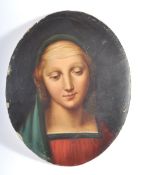 19TH CENTURY OIL ON PLASTER PANEL DEPICTING THE MADONNA