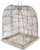 LARGE 18TH CENTURY WIRE AND PINE BIRD CAGE
