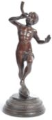19TH CENTURY ANTIQUE BRONZE FIGURINE OF A HORNBLOWER ON CONCH BASE
