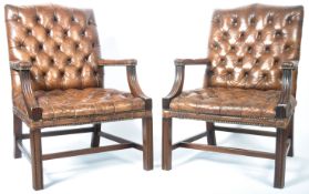 PAIR OF ENGLISH ANTIQUE GAINSBOROUGH LEATHER ARMCHAIRS