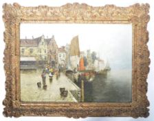 19TH CENTURY DUTCH OIL ON CANVAS COASTAL SCENE PAINTING