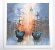 DAVID CHAMBERS - OIL ON BOARD OF CREPUSCULAR RAYS OVER ST. PAULS