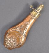 19TH CENTURY HAWKSLEY HUNTING SCENE POWDER FLASK