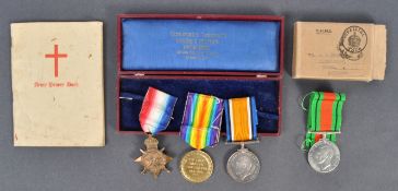 WWI FIRST WORLD WAR & WWII MEDAL GROUP - PRIVATE IN NOTTS & DERBY