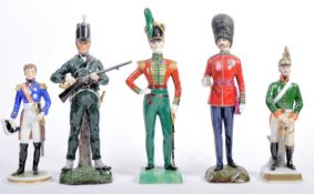 COLLECTION OF FIVE MEISSEN STYLE CERAMIC MILITARY FIGURES