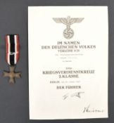ORIGINAL WWII GERMAN MERIT CROSS & AWARD CERTIFICATE