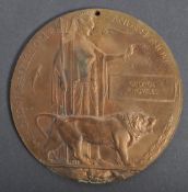 RARE WWI BRONZE DEATH PLAQUE DEDICATED TO A GEORGE KNOWLES