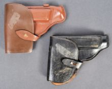 TWO VINTAGE LEATHER PISTOL HOLSTERS - LIKELY GERMAN