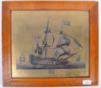 AFTER JOHN BOYDELL ENGRAVING ON METAL OF THE SHIP MONARQUE