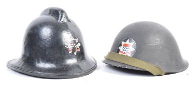 PAIR OF LONDON FIRE BRIGADE HELMETS - WITH BADGES