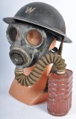 ORIGINAL WWII ARP AIR RAID PRECAUTIONS BRODIE HELMET & GAS MASK