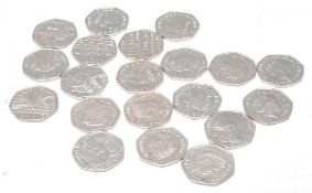 A group of twenty Queen Elizabeth II 50p coins to