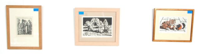 A mixed group of three framed and glazed artists p
