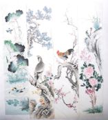 SET OF FOUR HAND PAINTED CHINESE PANELS DEPICTING