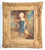 19TH CENTURY NAIVE OIL ON CANVAS PAINTING OF A YOU