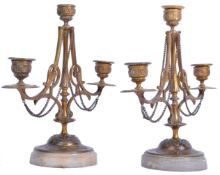 PAIR OF 19TH CENTURY BRONZE AND MARBLE CANDLESTICK