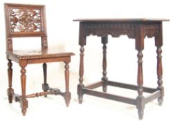 A 19th Century Victorian oak dining chair having a square pierced back rest over a flared seat