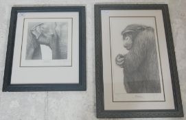 Gary Hodges (1954-) A pair of retro vintage limited edition signed prints of a pencil drawings by