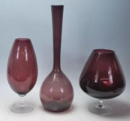 A collection of three mid-century Italian studio art glass. To include vases of varying forms, all