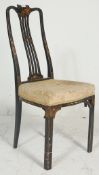 A 19th century ebonised chinoiserie black lacquer painted single dining chair. Raised on squared