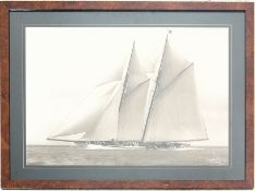 Beken of Cowes - A print of a sepia photograph of the yacht schooner Meteor IV on the sea in full