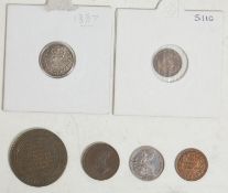 A collection of 19th Century Victorian coinage to include a third of a farthing dated 1868, 3