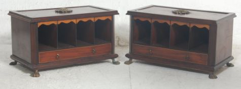 A pair of 19th century George III / Regency mahogany table top cabinets. Each brass hairy paw feet