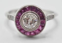 ART DECO STYLE PLATINUM DIAMOND AND RUBY RING