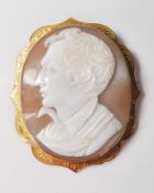 A late 19th / early 20th Century cameo brooch having a carved conch shell panel decorated with