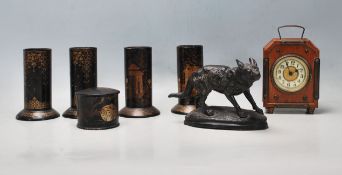A good croup of 20th century items to include a American wooden clock with brass decoration, a